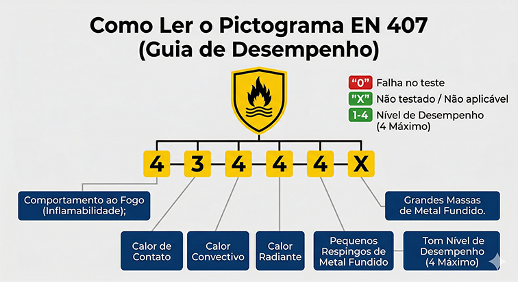 Norma EN 407: o que é, pictograma e escolha da luva térmica 2 guia visual de desempenho explicando como ler o pictograma da norma en 407 para luvas termicas com o significado dos seis digitos de protecao